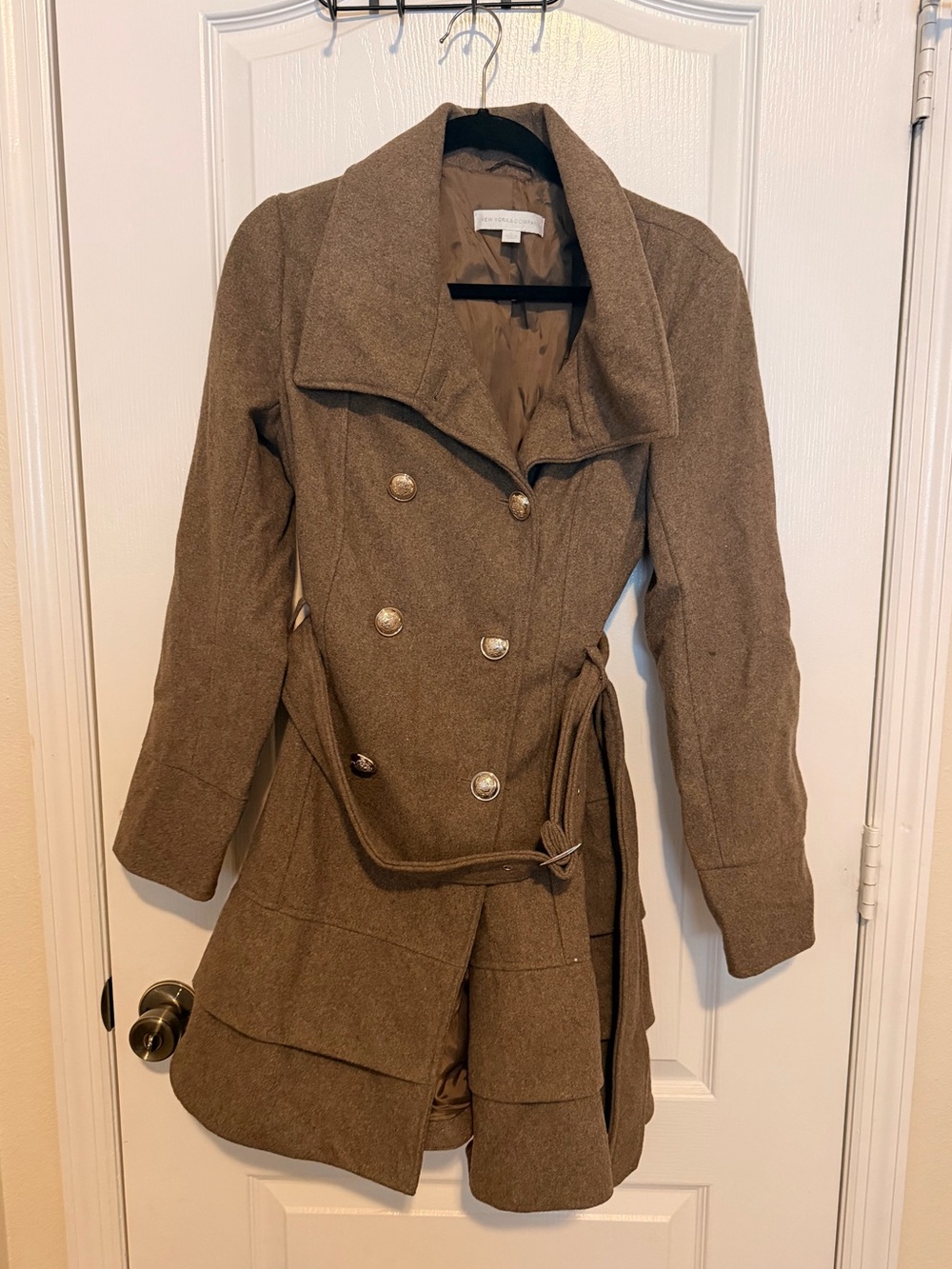 New York & Company Brown Double-Breasted Trench Coat
